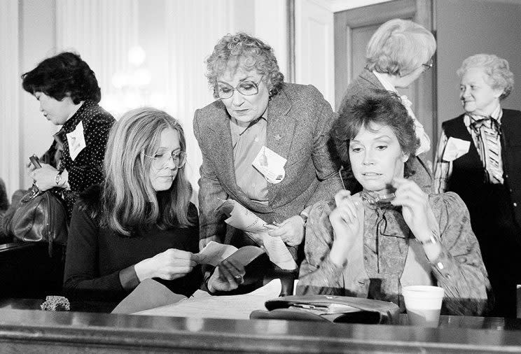 Gloria Steinem, Bella Abzug, and Mary Tyler Moore advocate for women on Capitol Hill in 1981. (Photo: AP Photo/John Duricka)