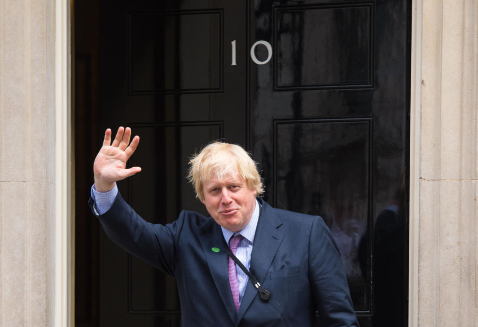 Mayor of London, Boris Johnson arrives at 10 Downing Street in London for talks with David Cameron as the PM puts the finishing touches to his new cabinet.