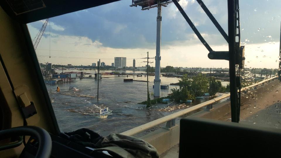 Flooded streets of Beaumont.