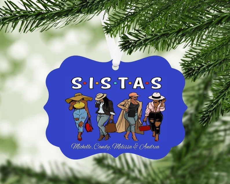 5) Personalized Sistas Christmas Ornament