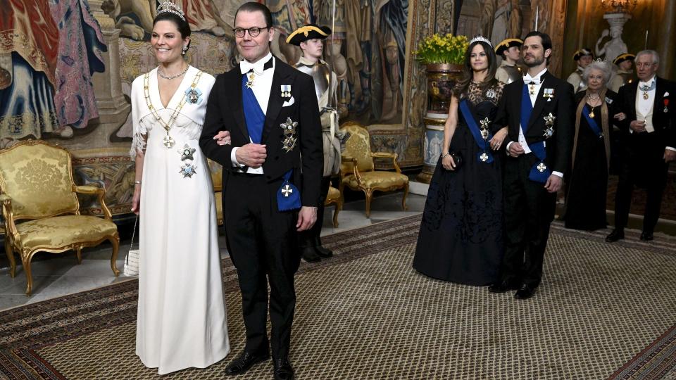 Crown Princess Victoria with prince daniel at banquet arrival