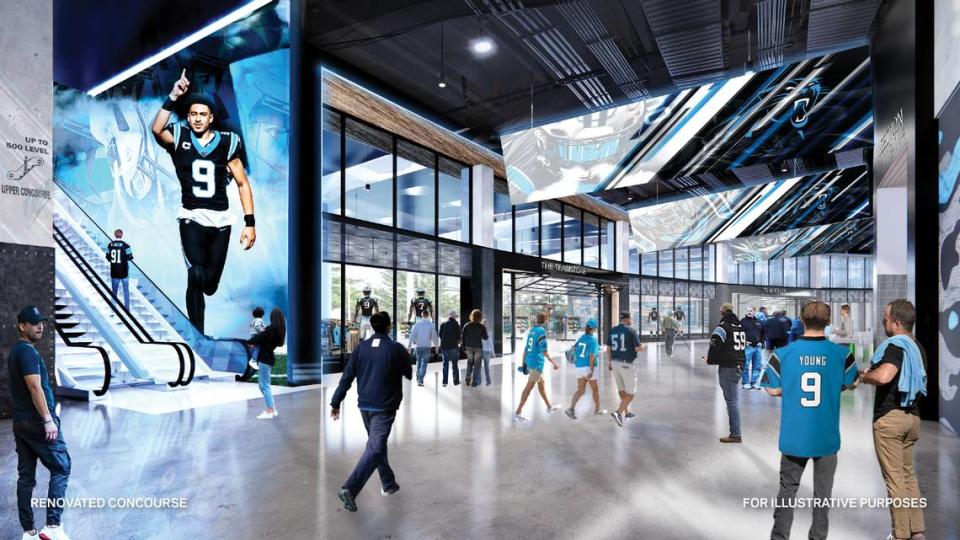 This rendering shows a renovated concourse inside Bank of America Stadium in uptown Charlotte. Tepper Sports and Entertainment is asking for the city of Charlotte to help pay for renovations to the stadium.
