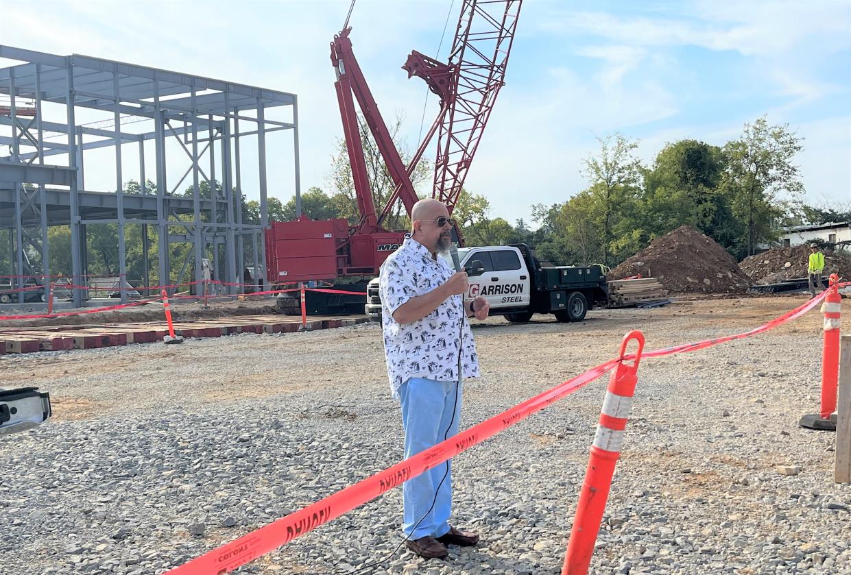 Maury County Commission Chairman Eric Previti addresses elected officials at the Maury County Judicial Center topping off ceremony on South Main Street on Sept. 19, 2023 in Columbia, Tenn.