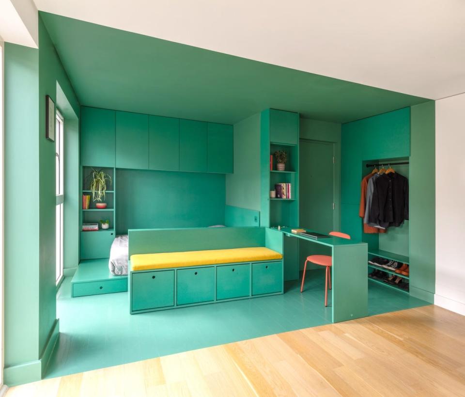 A tiny green apartment in London.