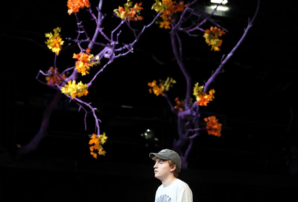 Logan Corley plays Christopher during a rehearsal for the new musical "King of Pangaea" at Lyric Theatre in Oklahoma City, Thursday, March 7, 2024.