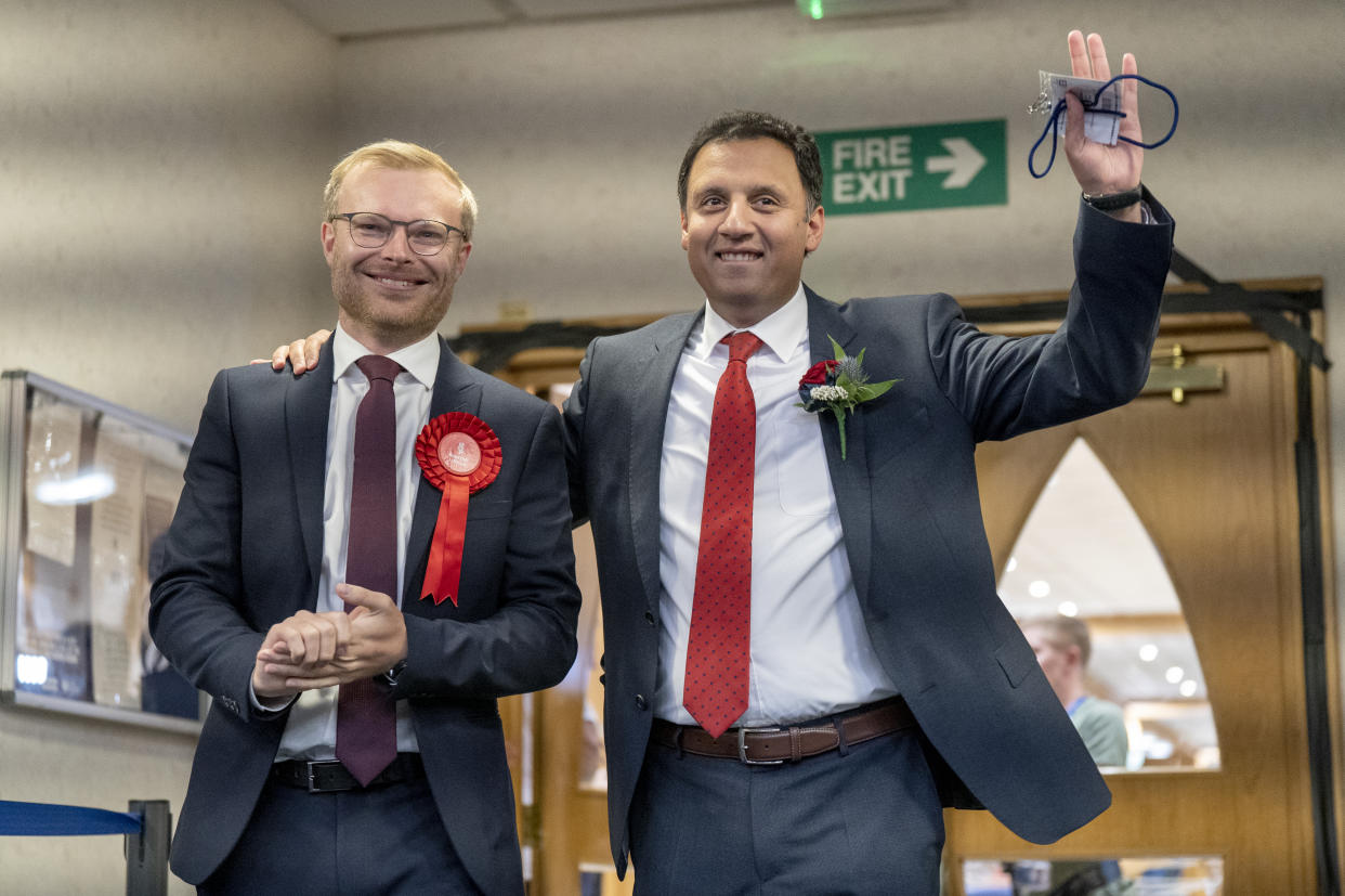 Anas Sarwar returned to Rutherglen for his first major speech of 2024 – after celebrating a by-election victory with Michael Shanks there in October (Jane Barlow/PA)