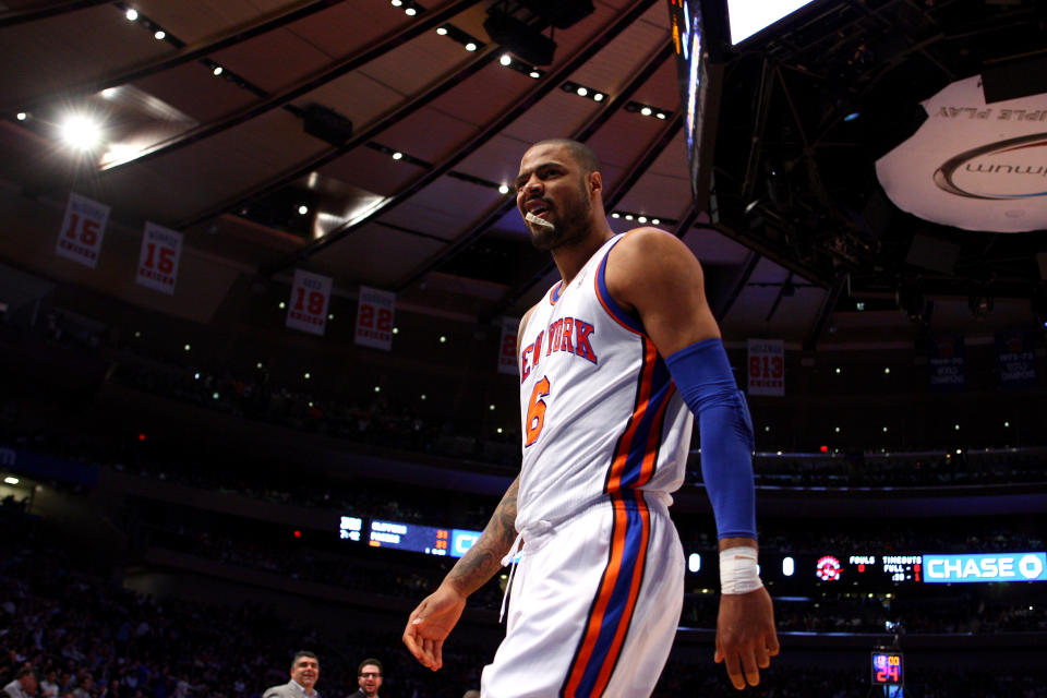 NEW YORK, NY - MARCH 20: Tyson Chandler #6 of the New York Knicks looks on against the Toronto Raptors at Madison Square Garden on March 20, 2012 in New York City.