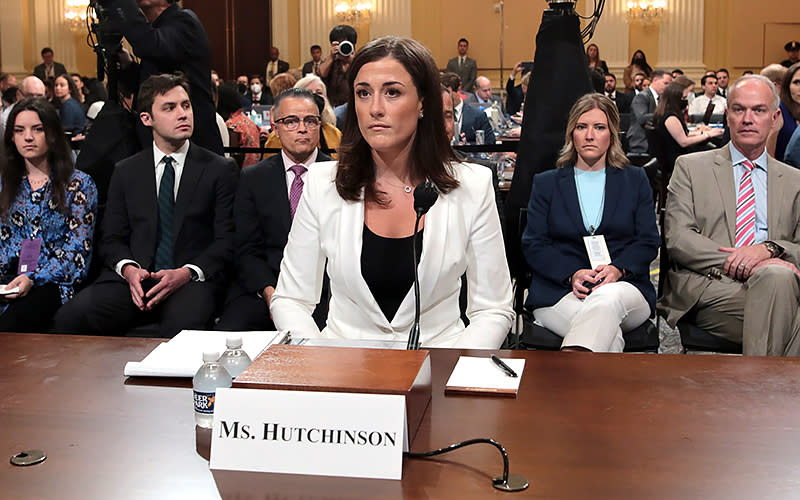 Cassidy Hutchinson, a former aide to former White House chief of staff Mark Meadows, arrives on June 28 for a hearing of the House committee investigating the Jan. 6 riot at the Capitol. <em>Peter Afriyie</em>