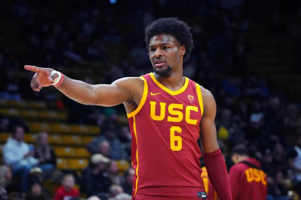 USC men’s basketball freshman guard Bronny James (6) suffered cardiac arrest during a summer workout, but returned to play in 25 games for the Trojans this season. Mandatory Credit: Ron Chenoy-USA TODAY Sports Ron Chenoy/USA TODAY NETWORK