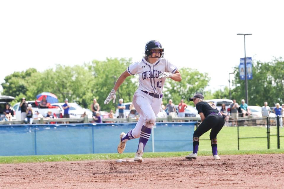 Monroe-Woodbury's Kelsey O'Brien runs the bases during Section 9 Class AA title game on Sunday.