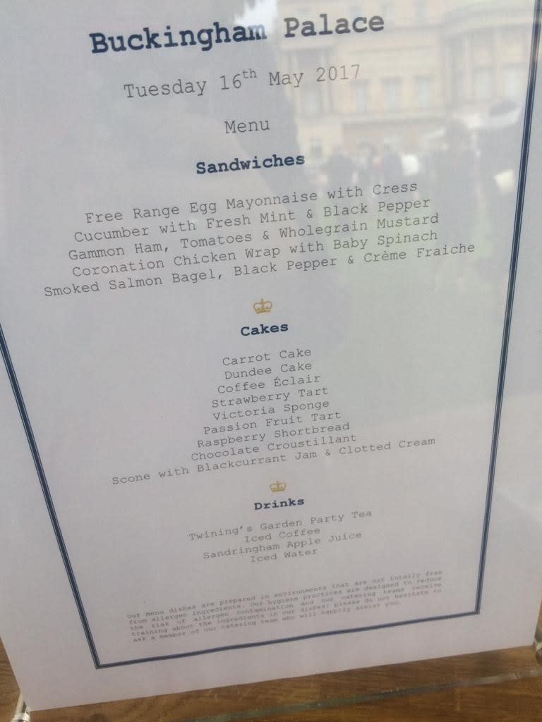 The menu with royal treats. (Charlotte Neal)