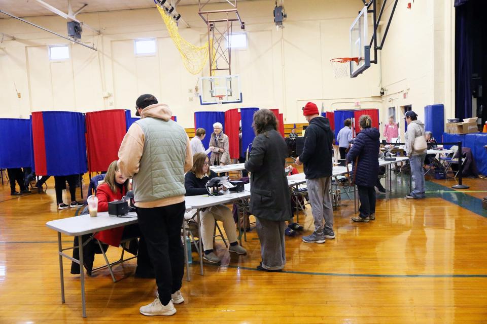 A steady flow of Exeter voters go to the polls to cast their local election choices March 12, 2024.