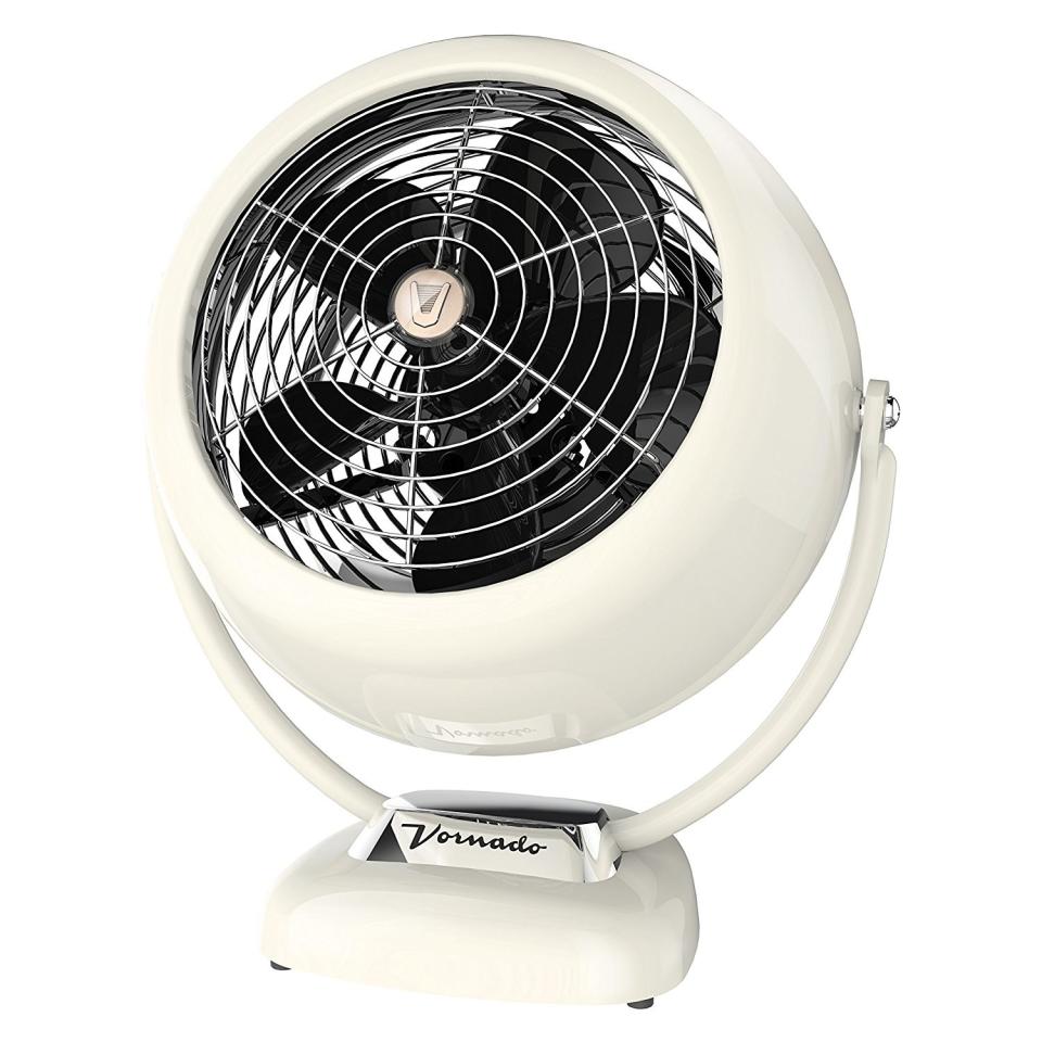 Also for the vintage-inclined (who don't want to actually attempt to coerce a vintage room fan into working condition), Vornado's retro model in a clean off-white. <a rel="nofollow noopener" href="https://www.amazon.com/Vornado-VFAN-Vintage-Circulator-White/dp/B01B39JWKK" target="_blank" data-ylk="slk:SHOP NOW;elm:context_link;itc:0;sec:content-canvas" class="link ">SHOP NOW</a>: VFAN Sr. Vintage Air Circulator Fan by Vornado, $150.