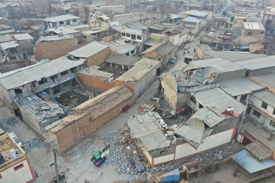 This aerial photo shows damage after an earthquake in Jishishan County (AFP via Getty Images)