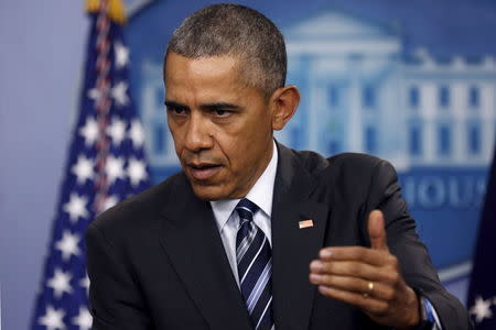 U.S. President Barack Obama answers a reporter's question after delivering a statement on the economy in the press briefing room at the White House in Washington February 5, 2016. REUTERS/Jonathan Ernst