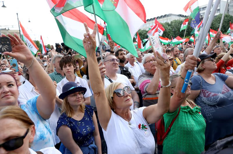 Hungarian opposition figure Peter Magyar holds an anti-government protest in Debrecen