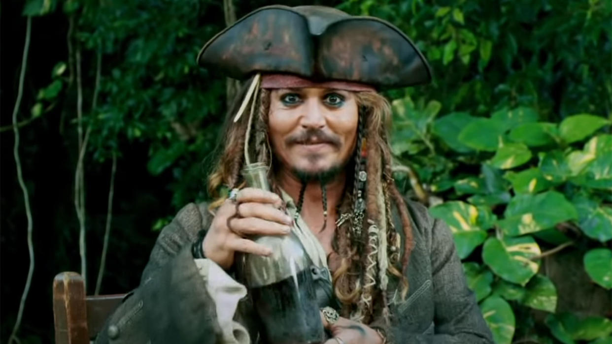  Johnny Depp doing press video for Disney's Pirates of the Caribbean: On Stranger Tides. 