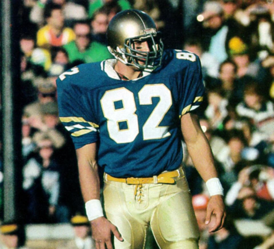 Former Notre Dame tight end Mark Bavaro went on to win two Super Bowls with the New York Giants, scoring a touchdown in Super Bowl XXI.nPhoto provided/NOTRE DAME