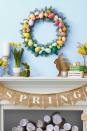 <p>This rainbow Easter egg wreath is the perfect craft to use as decoration in your living room or to brighten up your front door. </p><p><strong><em><a href="https://www.womansday.com/home/crafts-projects/g2886/diy-easter-wreaths/?slide=6" rel="nofollow noopener" target="_blank" data-ylk="slk:Get the Easter Egg Wreath tutorial.;elm:context_link;itc:0;sec:content-canvas" class="link ">Get the Easter Egg Wreath tutorial. </a></em></strong></p>