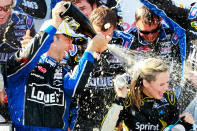 DOVER, DE - JUNE 03: Crew chief for Jimmie Johnson, driver of the #48 Lowe's Madagascar Chevrolet, Chad Knaus celebrates in Victory Lane after they won the NASCAR Sprint Cup Series FedEx 400 benefiting Autism Speaks at Dover International Speedway on June 3, 2012 in Dover, Delaware. (Photo by Geoff Burke/Getty Images)