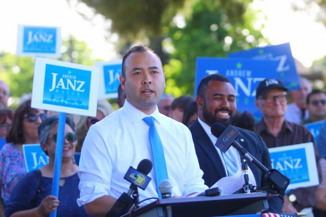 Andrew Janz officially announce his 2020 candidacy for mayor of Fresno Thursday in Radio Park on Thursday, May 2, 2019.