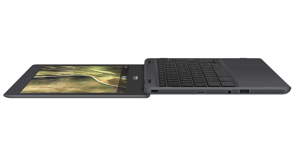 The ASUS Chromebook C204EE Rugged & Spill Resistant Laptop can rotate a full 180 degrees. Image via Amazon.Yahoo Canada Style.