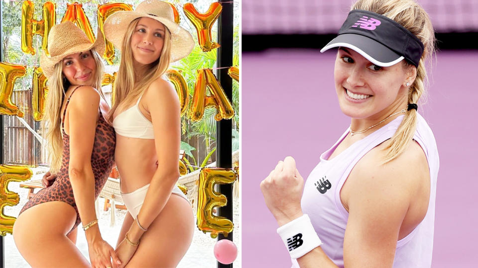 Eugenie Bouchard and twin sister Beatrice, pictured here celebrating their birthday together. 