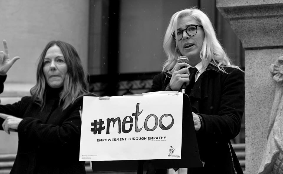 The author, right, at a 2017 #MeToo rally in Vancouver, British Columbia. (Photo: Courtesy of Mandalena Lewis)