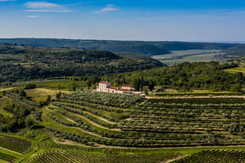 Aerial view of Villa Stancija Baracija in Croatia