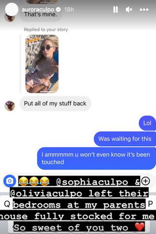 <p>Aurora Culpo/instagram</p> Aurora Culpo shares a text message exchange with her sister Olivia Culpo.