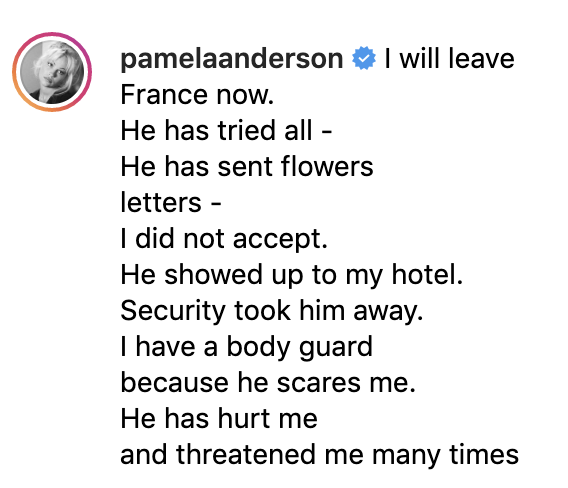 (Screenshots: Pamela Anderson via Instagram)