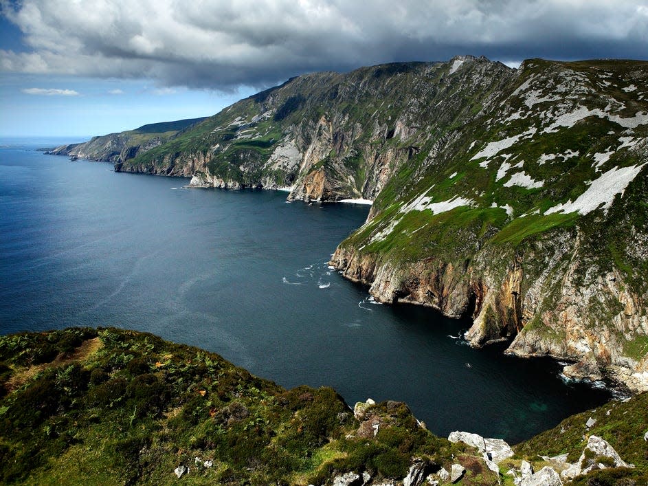 Donegal's Slieve League cliffs offer views of the Atlantic Ocean.