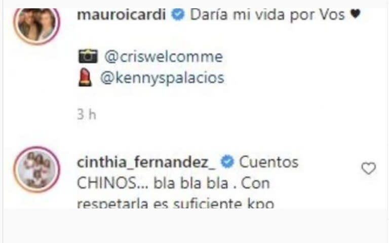 El comentario de Cinthia Fernández a Mauro Icardi (Foto: Captura Instagram/@mauroicardi)