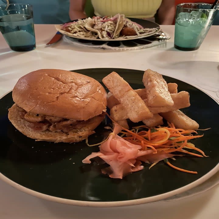 Tuna burger and yucca fries