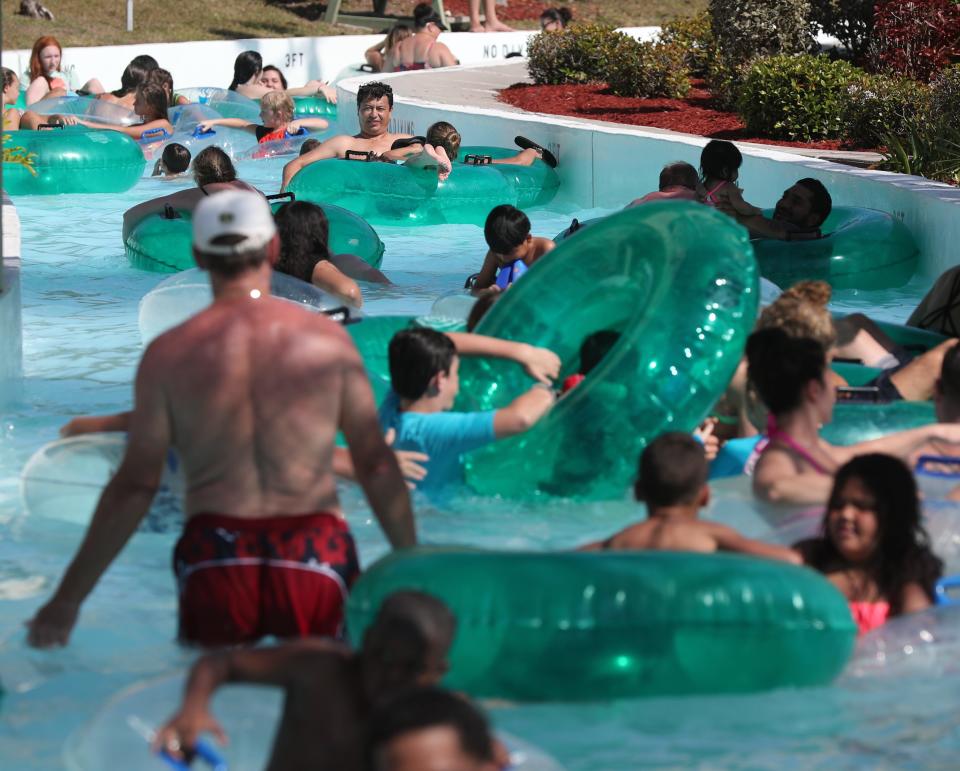 Opening day at Sun Splash was a warm and fun one. Sun Splash is opening for it's 2019 season - the first season that will include sales of beer, wine and wine smoothies. Blue wrist bands are handed out after showing your license. The wrist band has two tickets on it. Each person is allowed two drinks. The wine slushes were are popular item to drink. 