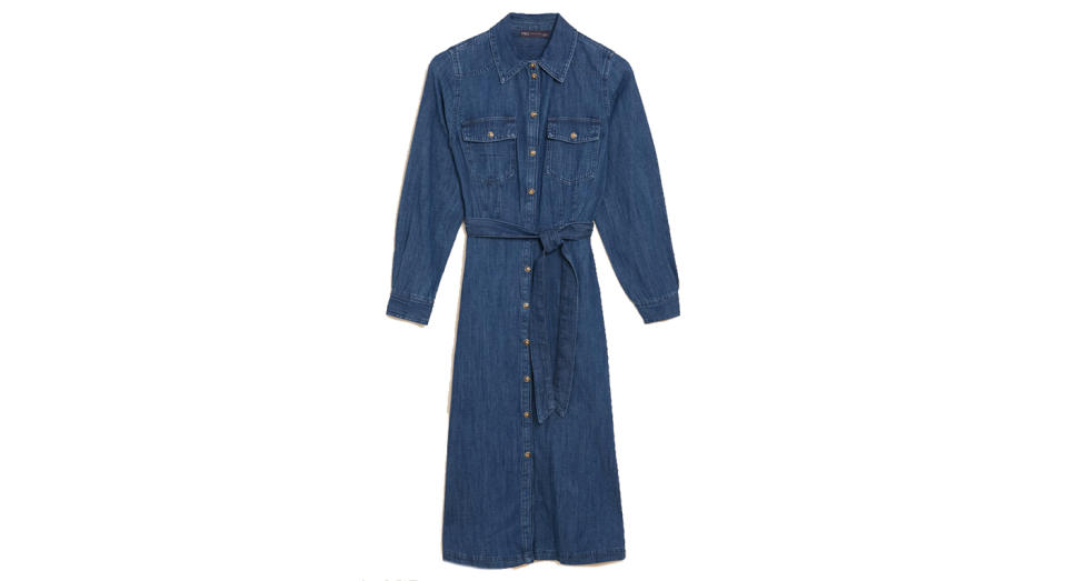 Denim Belted Midi Shirt Dress