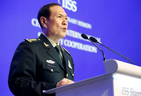 Chinese Defense Minister Wei Fenghe speaks at the IISS Shangri-la Dialogue in Singapore