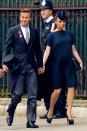 A pop star, a footballer, and their hats. Victoria Beckham was pregnant with their fourth child, <strong>Harper,</strong> when she attended Prince William’s wedding, and paired the famous milliner <strong>Philip Treacy</strong> design with one of her own. David wore Ralph Lauren and majorly goofed by wearing his O.B.E. medal on the wrong lapel. The horror!