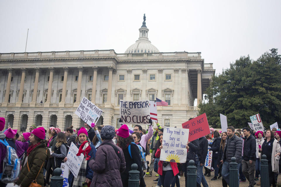 <p>Demonstrators arrive at the U.S. Capitol for the Women’s March on Washington on Jan. 21, 2017, in Washington, D.C. (Jessica Kourkounis/Getty Images) </p>