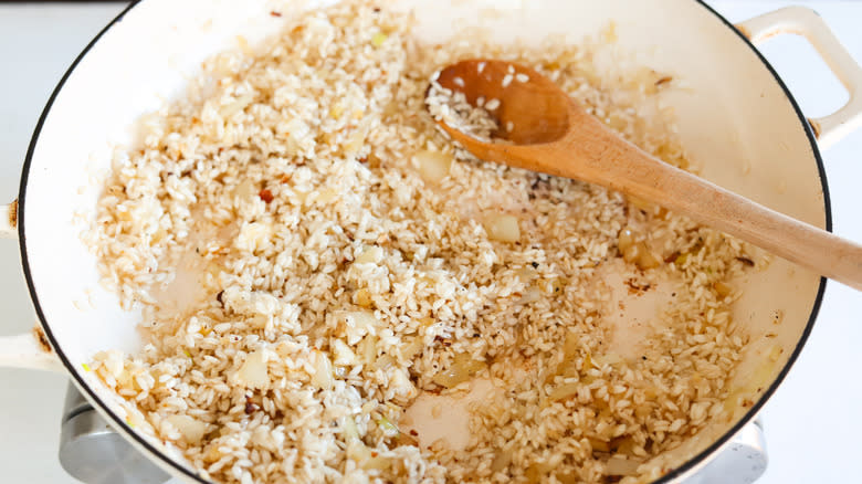 risotto cooking in pan