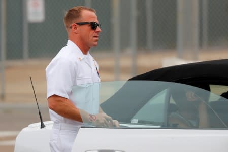 U.S. Navy SEAL Special Operations Chief Edward Gallagher arrives at court for the start of his court-martial trial at Naval Base San Diego in San Diego, California