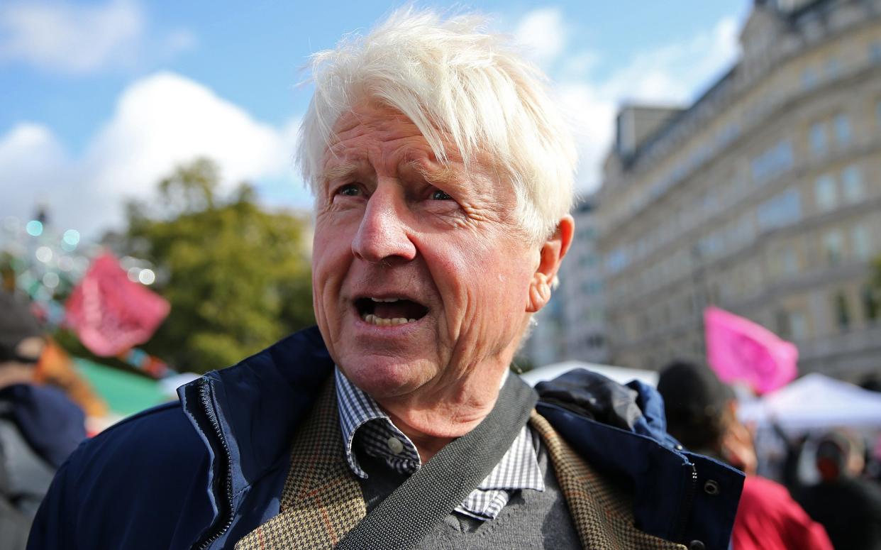 Stanley Johnson arrives to address activists from a stage at Trafalgar Square, during climate change demonstrations by Extinction Rebellion, in 2019