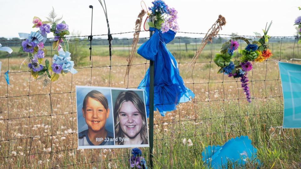 PHOTO: In this July 20, 2020, file photo, flowers, cards and pictures are shown at the Chad Daybell property, where the bodies of Tylee Ryan and J.J. Vallow were discovered on June 9, 2020. The two children had been missing since September, 2019.  (John Todd Ogden/Shutterstock, FILE)