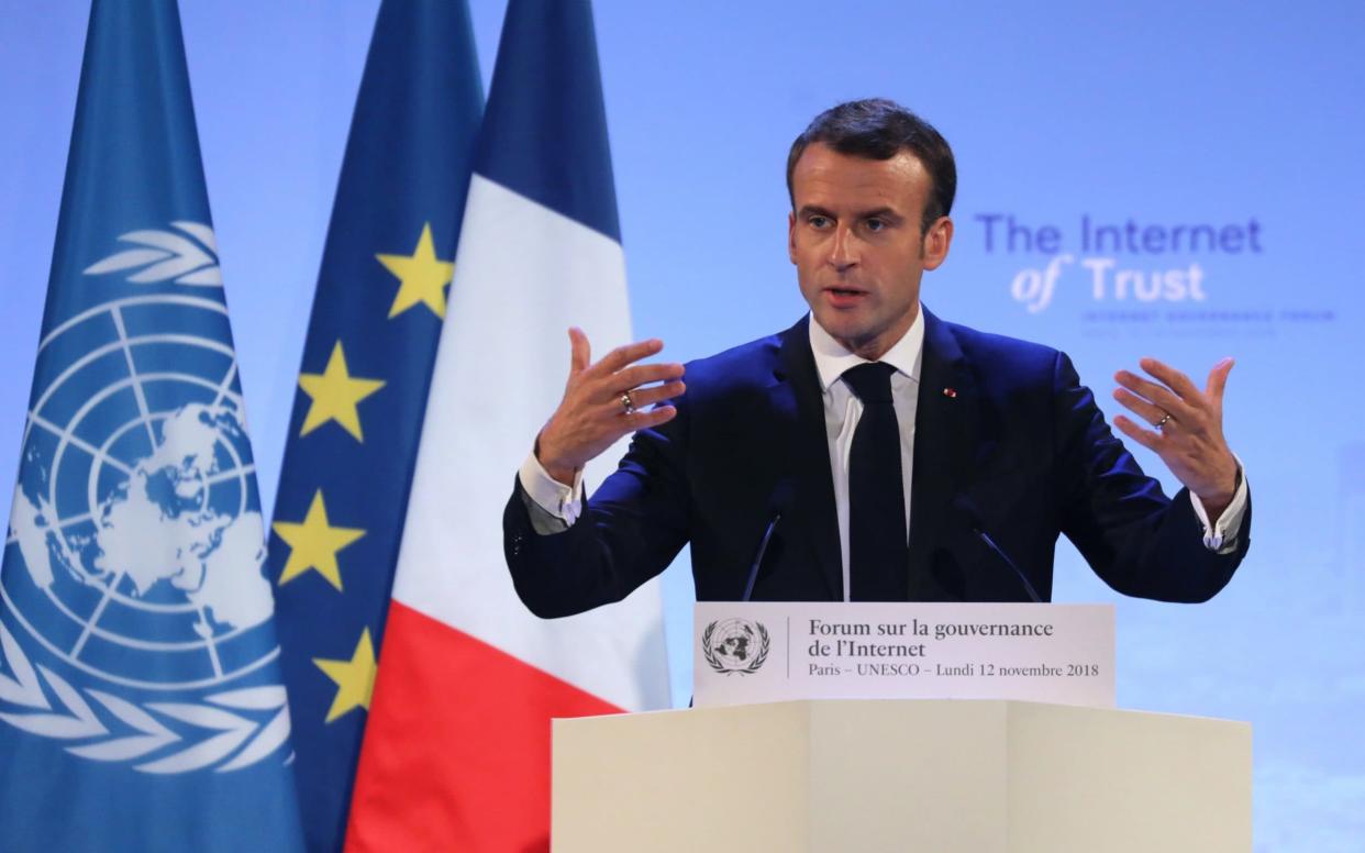 French President Emmanuel Macron called for more nations to sign the pledge during the opening session of the Internet Governance Forum at the UNESCO headquarters in Paris - REUTERS