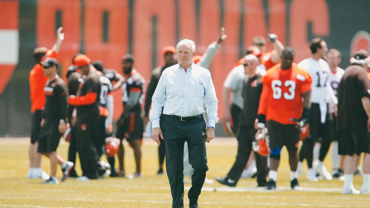 Cleveland Browns owner Jimmy Haslam walks off the field during the team's organized team activity at its NFL football training facility, in Berea, OhioBrowns Football, Berea, USA - 31 May 2017.