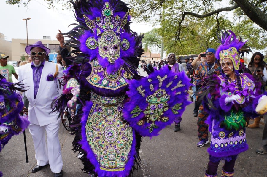 Mardi Gras Indians and revelers during the Uptown Super Sunday celebration in New Orleans (File photo by WGNO’s LeBron Joseph)