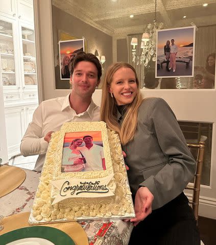 <p>Patrick Schwarzenegger Instagram</p> Patrick Schwarzenegger and Abby Champion celebrate their engagement.