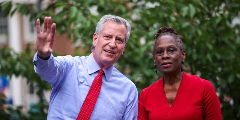 Former New York Mayor Bill de Blasio and his wife, Chirlane McCray, on June 18, 2021.