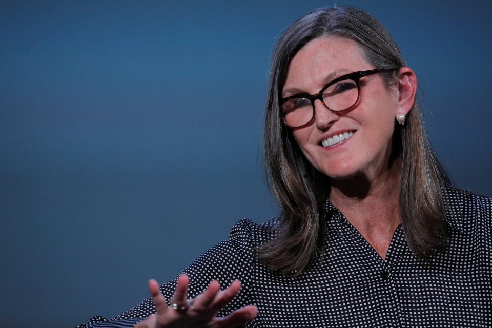 Cathie Wood, founder and CEO of ARK Investment Management LLC, speaks during the Skybridge Capital SALT New York 2021 conference in New York City, U.S., September 13, 2021. REUTERS/Brendan McDermid