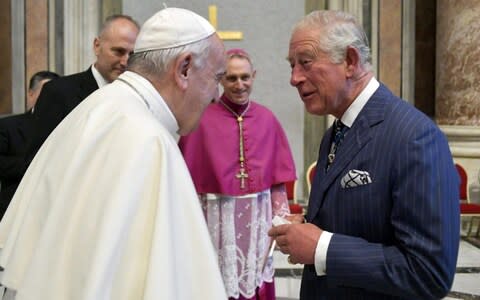 The Prince later joined a mass to celebrate the life of the theologian and poet - Credit: &nbsp;VATICAN MEDIA